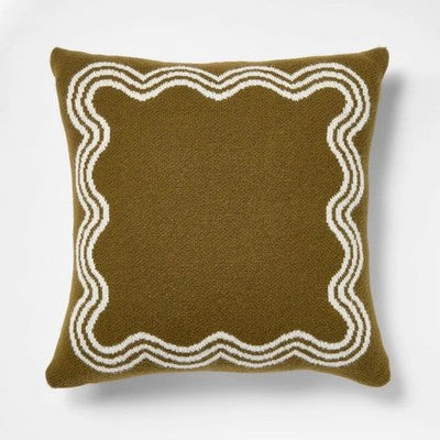 Threshold designed with Studio McGee 24" x 24" Jacquard Knit Pillow with Scallop Pattern in Dark Olive Green