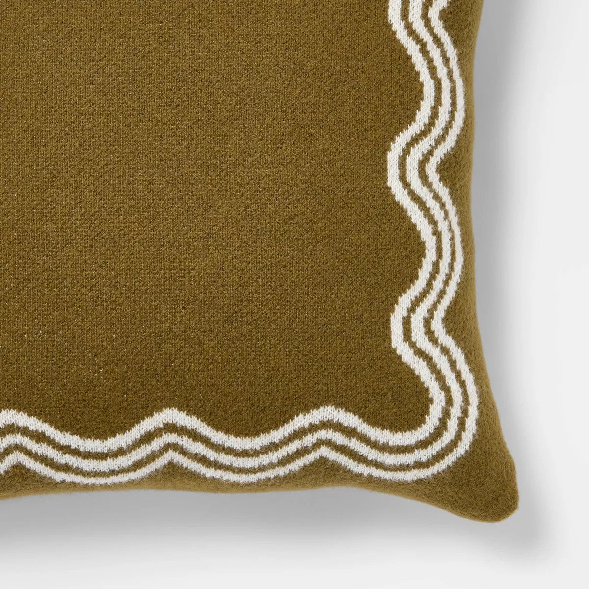 Threshold designed with Studio McGee 24" x 24" Jacquard Knit Pillow with Scallop Pattern in Dark Olive Green