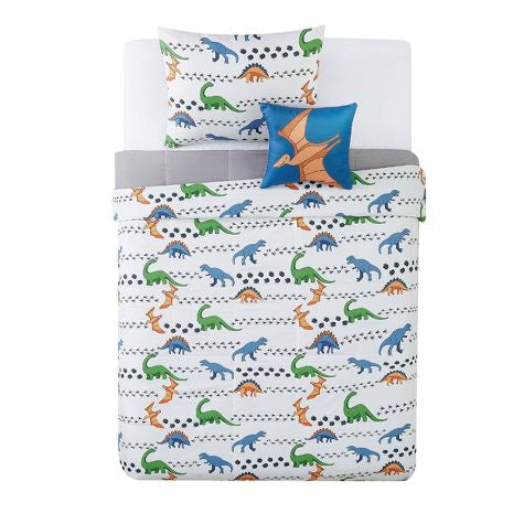Twin 3pc Dino Tracks Reversible Kids' Comforter Set White - My World: Dinosaur Bedding for Boys