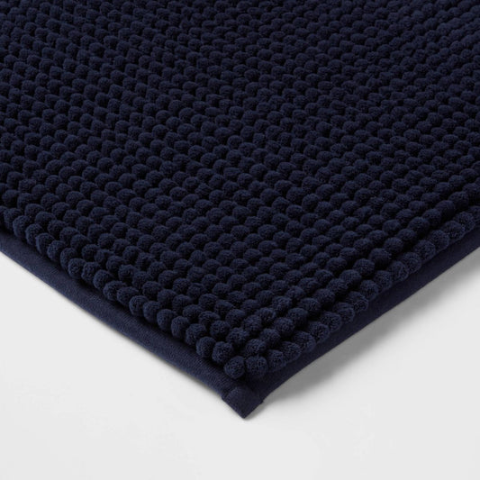20"x34" Low Chenille Memory Foam Bath Rug Navy - Threshold™: Recycled Polyester, Machine Washable, OEKO-TEX Certified