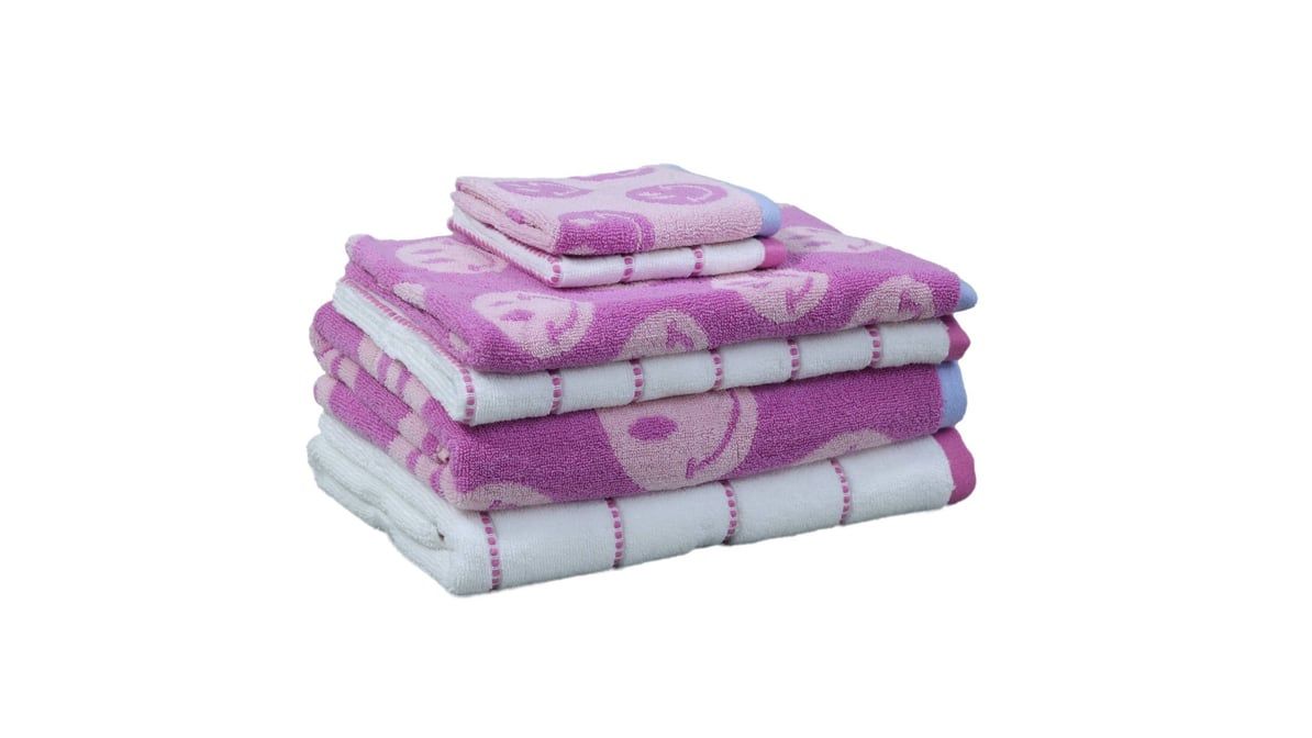 6pc Bath Towel Set Pink Striped Smiles - Kapoor Home