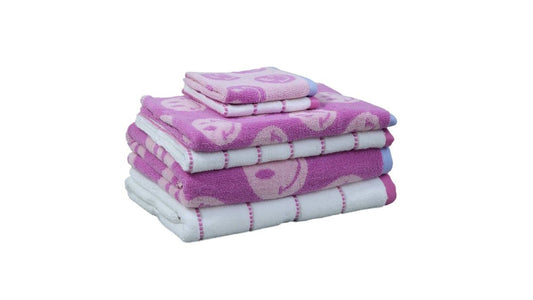 6pc Bath Towel Set Pink Striped Smiles - Kapoor Home