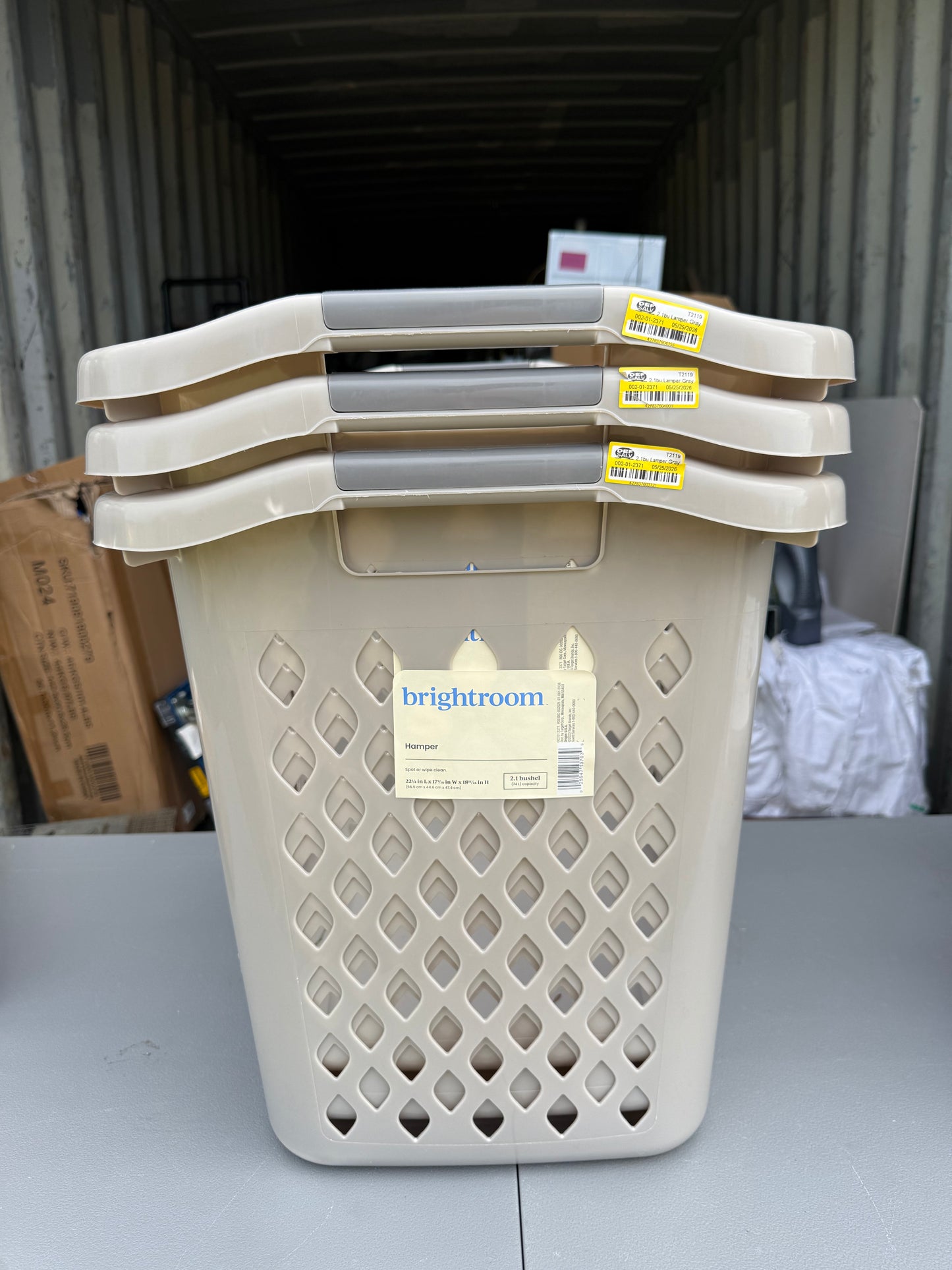 Set of 3 2.1bu Lamper Gray - Brightroom™: Plastic Clothes Hamper with Built-In Handles