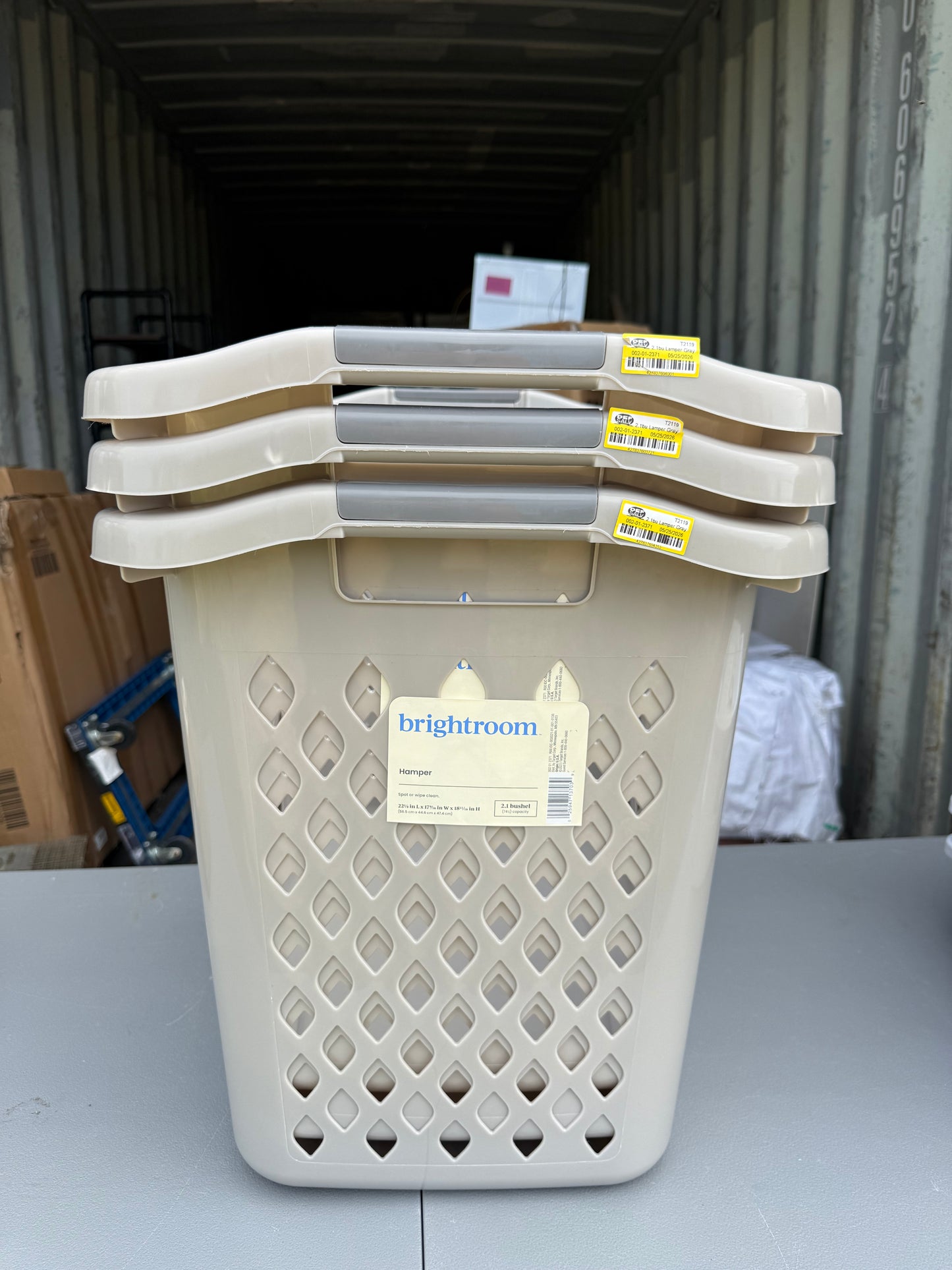 Set of 3 2.1bu Lamper Gray - Brightroom™: Plastic Clothes Hamper with Built-In Handles