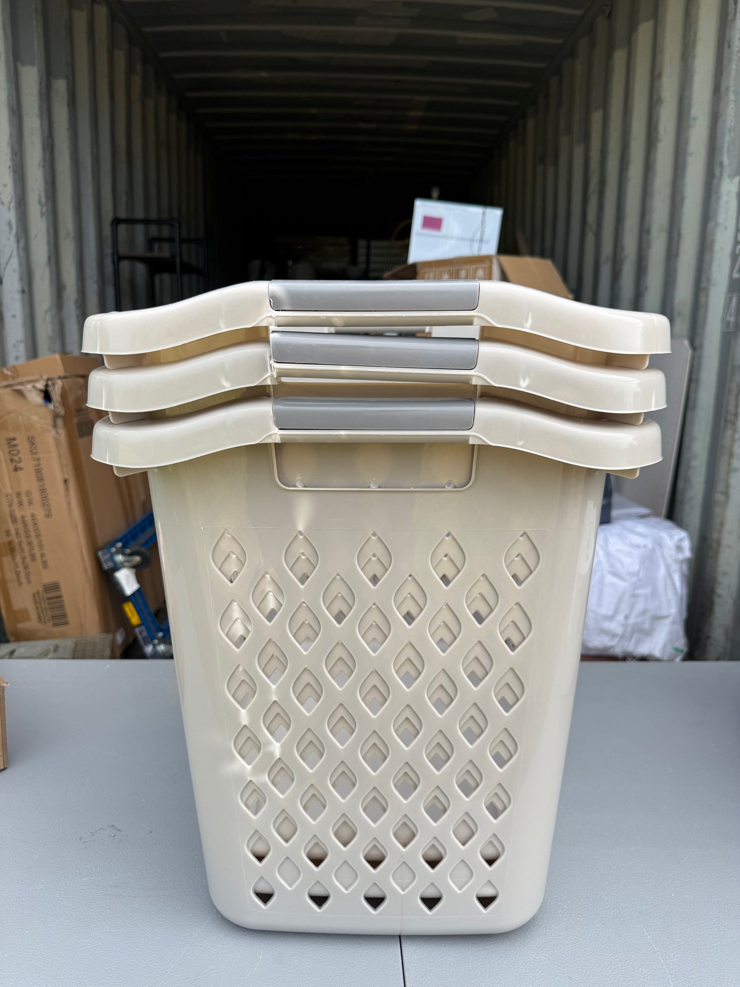 Set of 3 2.1bu Lamper Gray - Brightroom™: Plastic Clothes Hamper with Built-In Handles