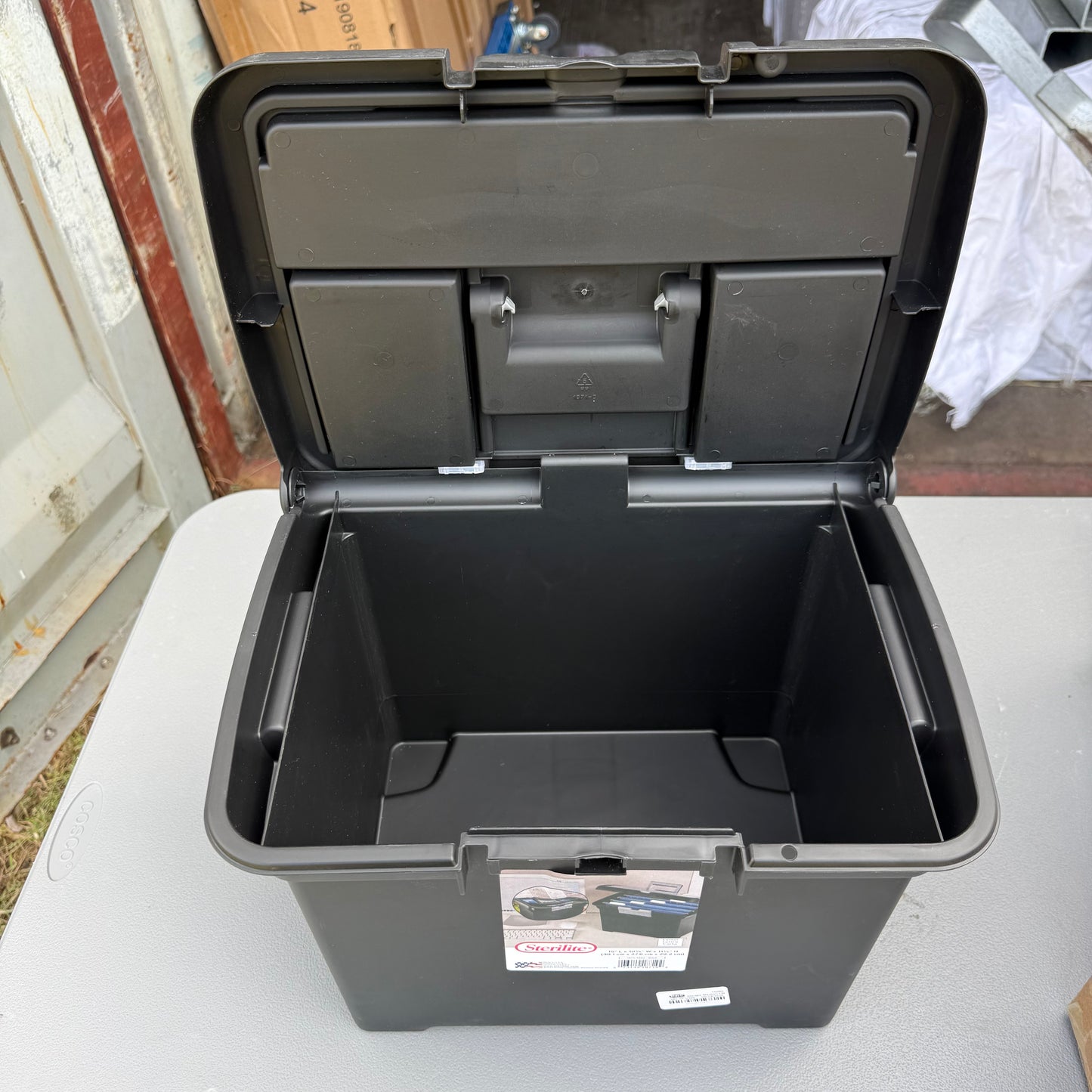 Sterilite Medium Letter File Box Black: Plastic File Organizer with Handle & Clear Cover