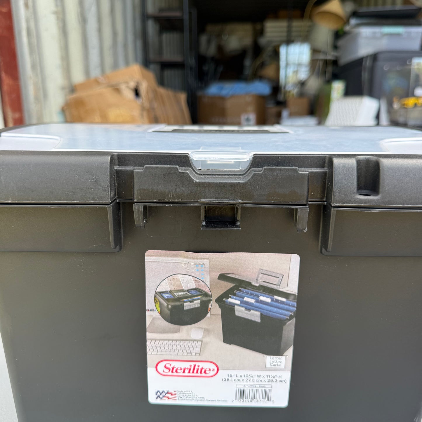 Sterilite Medium Letter File Box Black: Plastic File Organizer with Handle & Clear Cover