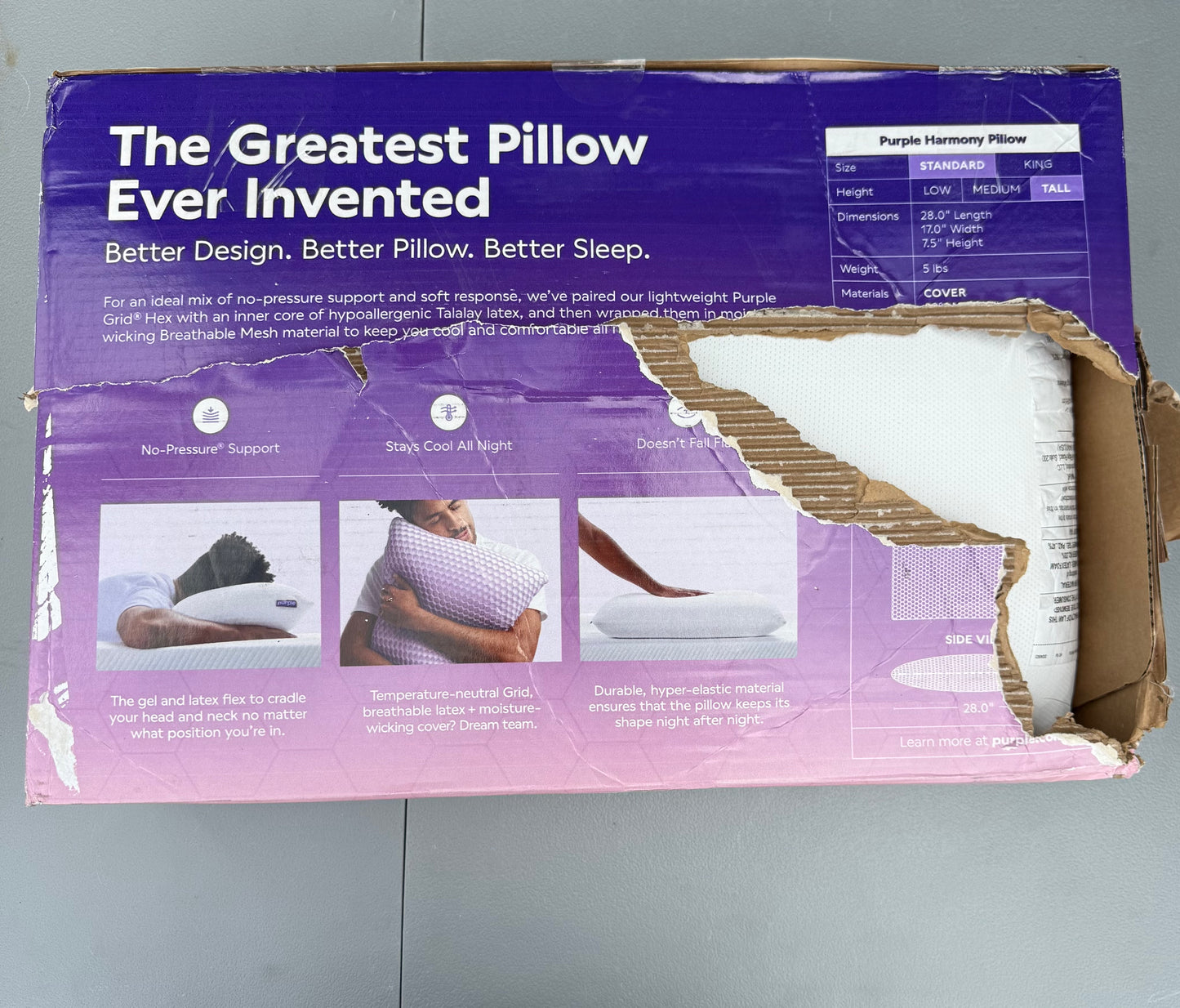 Purple Harmony™ Pillow with Honeycomb GelFlex® Grid and Talalay Latex
