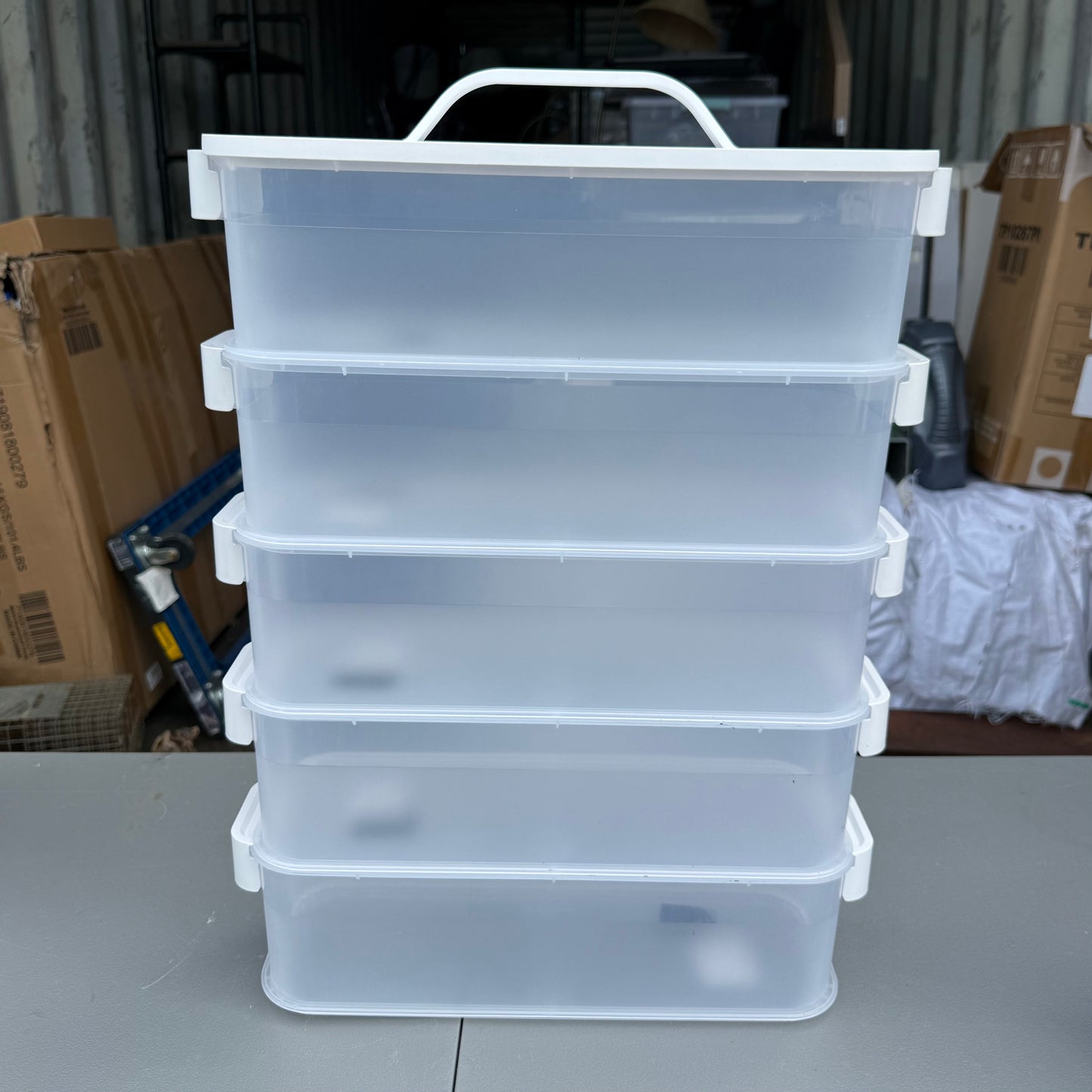 Set of 5 Click in Place 4.5qt Clear Slim Plastic Storage Bin with White Latch - Brightroom™