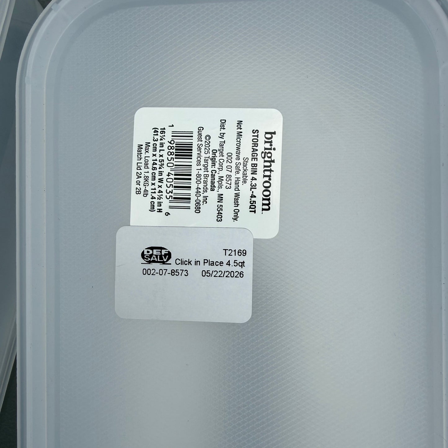 Set of 5 Click in Place 4.5qt Clear Slim Plastic Storage Bin with White Latch - Brightroom™