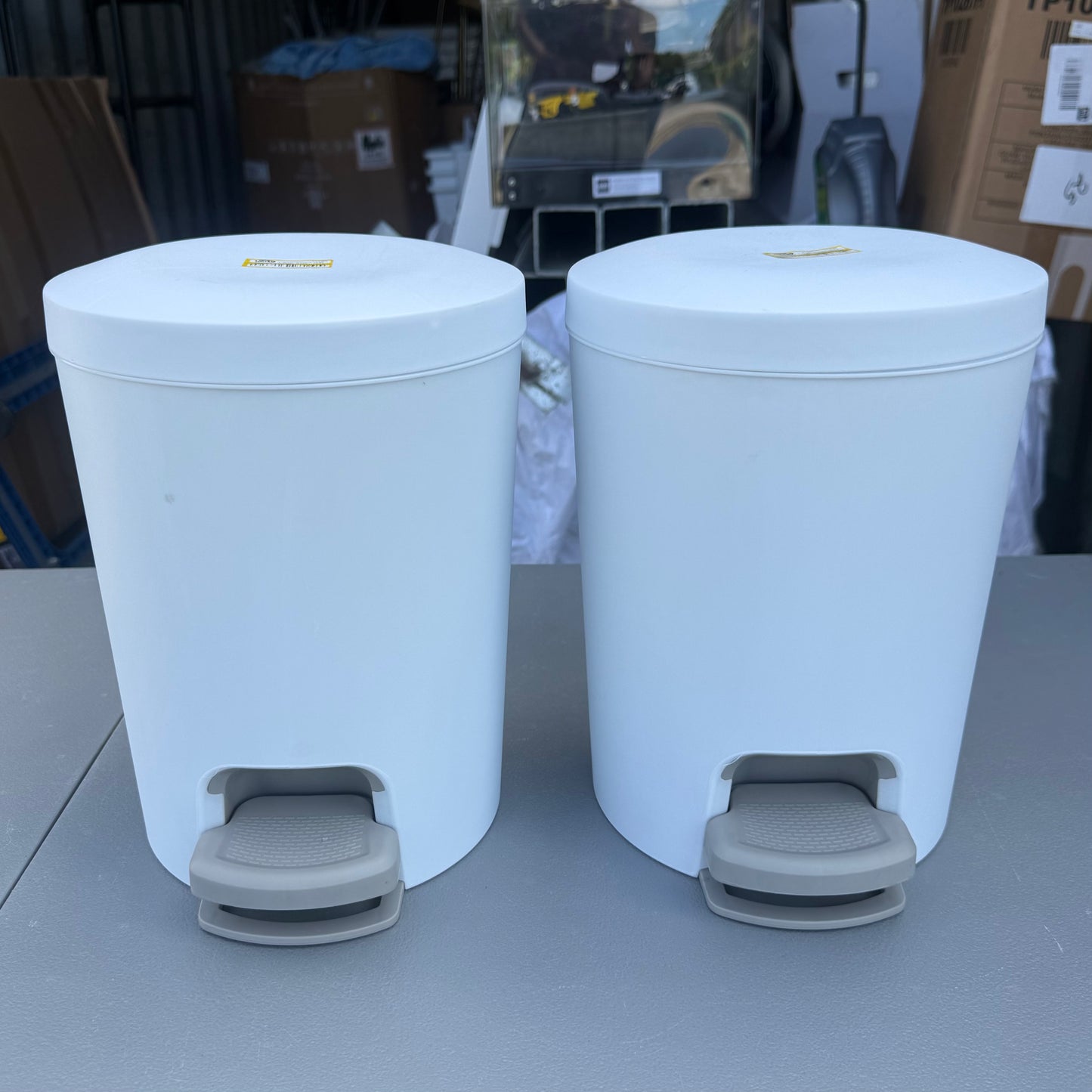 Set of 2 1.6gal Round Step Trash Can - Brightroom™: Compact Pedal-Operated Lid, Small Bathroom Bin, Textured White Finish