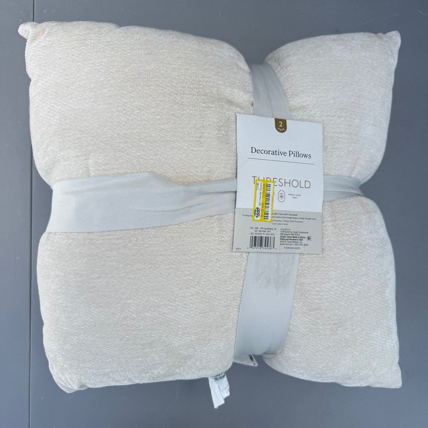 2pk Chenille Square Throw Pillows - Threshold™: Decorative Polyester Knife Edge, Indoor Use