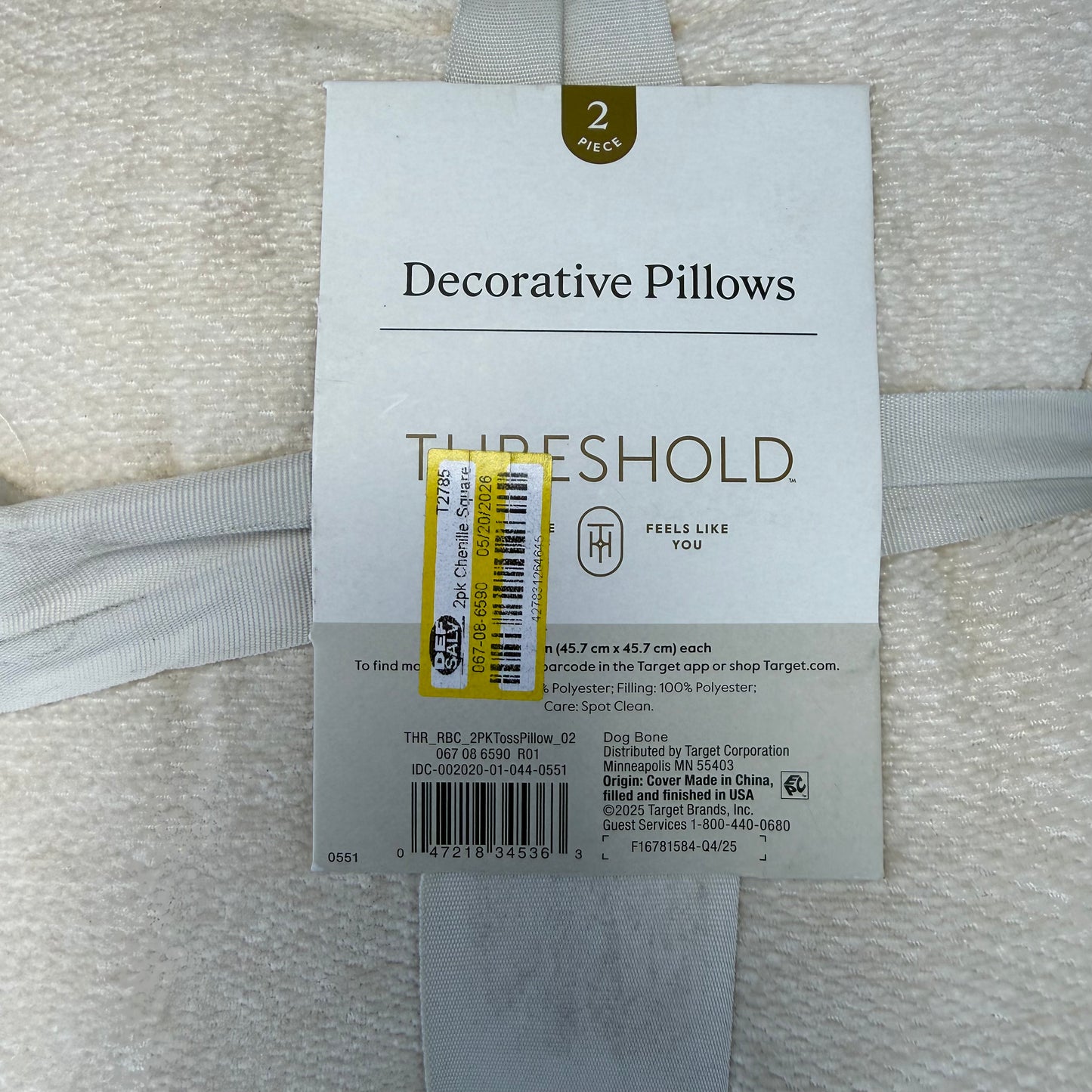 2pk Chenille Square Throw Pillows - Threshold™: Decorative Polyester Knife Edge, Indoor Use