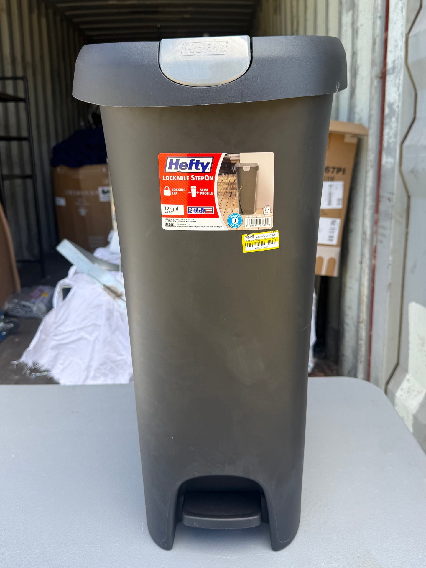 Hefty 12.3gal Slim Step Trash Can with Locking Lid Black: Large Kitchen Garbage Can, Pedal-Operated, Removable Lid