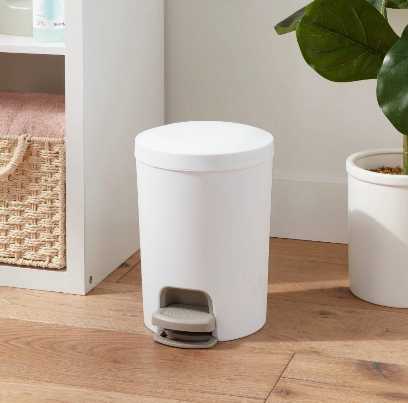 Set of 2 1.6gal Round Step Trash Can - Brightroom™: Compact Pedal-Operated Lid, Small Bathroom Bin, Textured White Finish