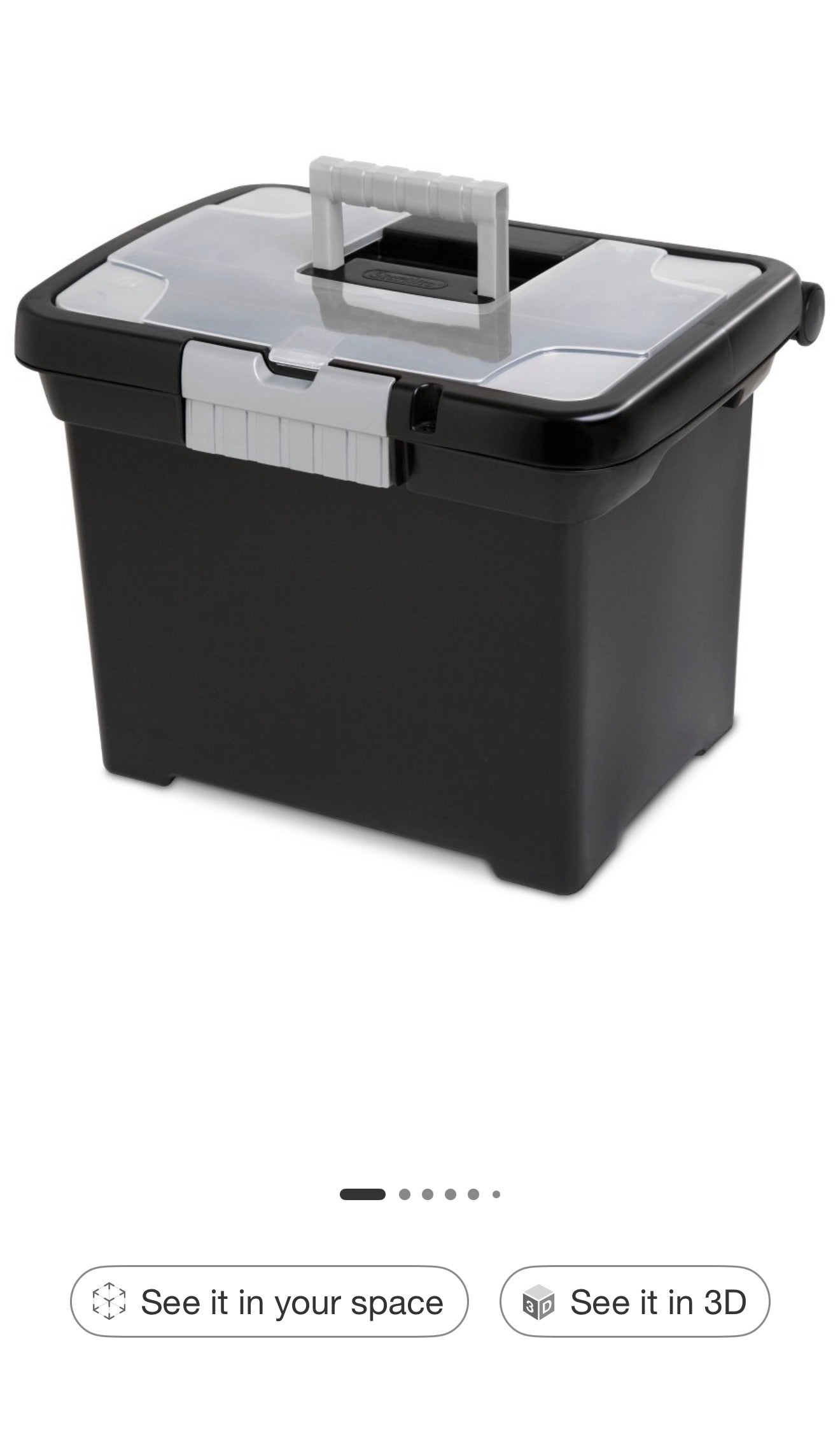 Sterilite Medium Letter File Box Black: Plastic File Organizer with Handle & Clear Cover