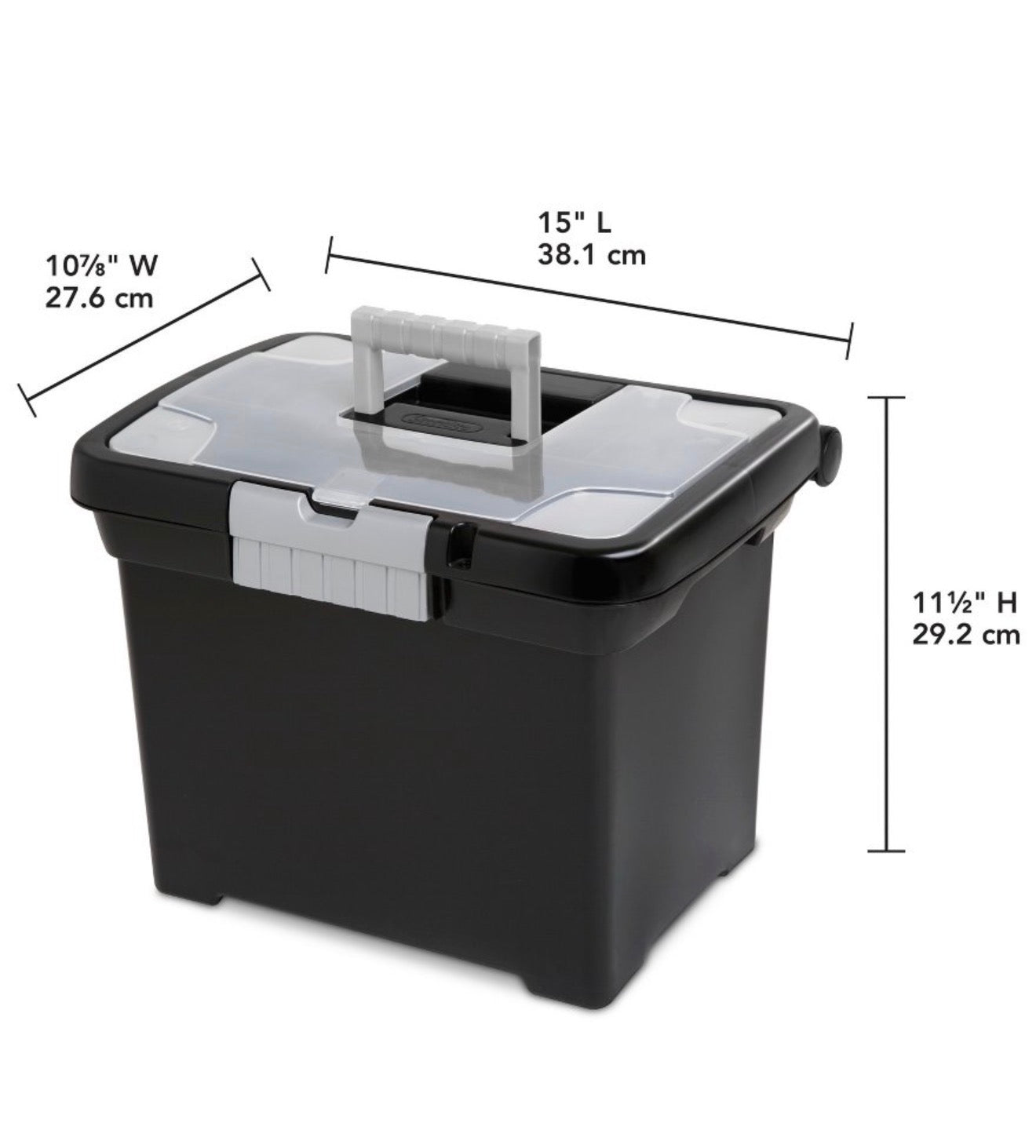 Sterilite Medium Letter File Box Black: Plastic File Organizer with Handle & Clear Cover