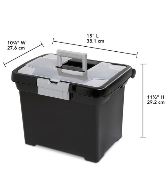 Sterilite Medium Letter File Box Black: Plastic File Organizer with Handle & Clear Cover
