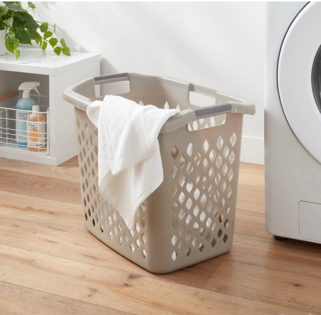 Set of 3 2.1bu Lamper Gray - Brightroom™: Plastic Clothes Hamper with Built-In Handles