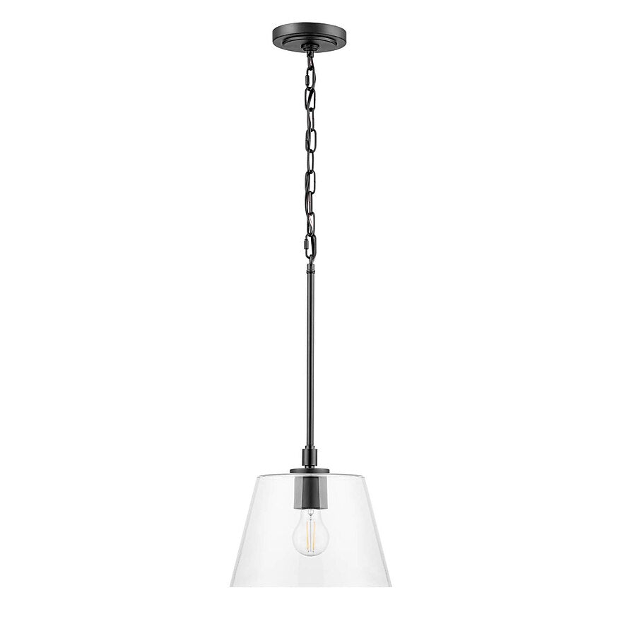 allen + roth Evans 1 -Light Matte Black Transitional Clear Glass Cone Small Hanging Pendant Light