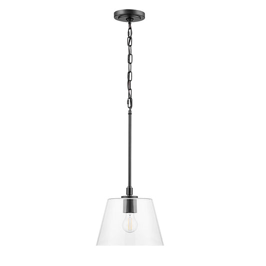 allen + roth Evans 1 -Light Matte Black Transitional Clear Glass Cone Small Hanging Pendant Light