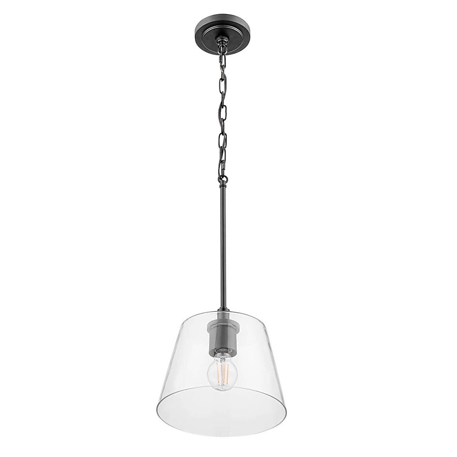 allen + roth Evans 1 -Light Matte Black Transitional Clear Glass Cone Small Hanging Pendant Light