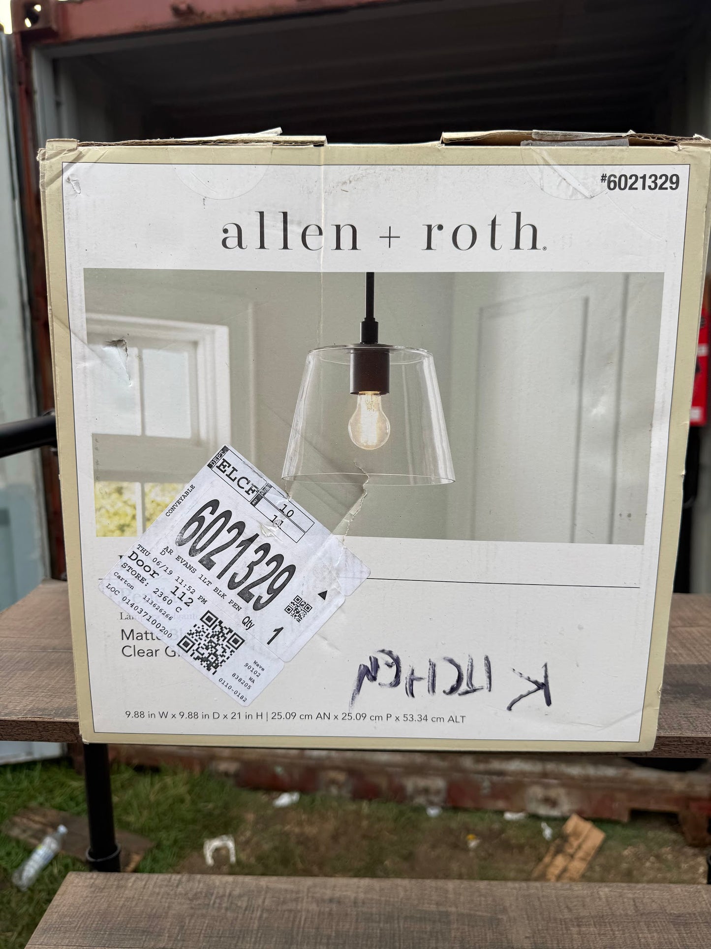 allen + roth Evans 1 -Light Matte Black Transitional Clear Glass Cone Small Hanging Pendant Light