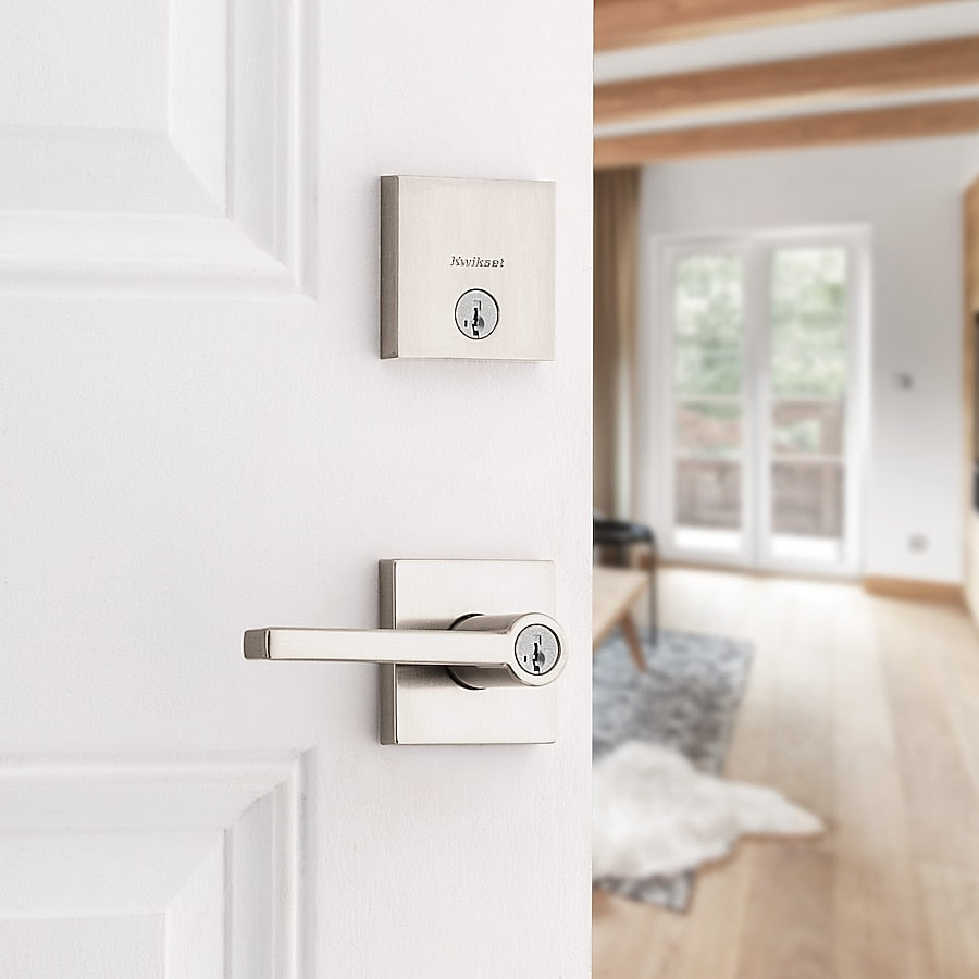 Kwikset Halifax Satin Nickel Interior or Exterior Hall/Closet Passage Door Handle