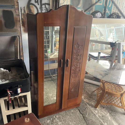 Wooden Wardrobe with Mirror and Carved Door